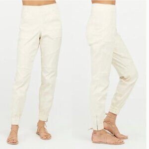 Spanx Parchment Cream Twill Stretch Zipper‎ Ankle Jogger Pants Medium NWOT
